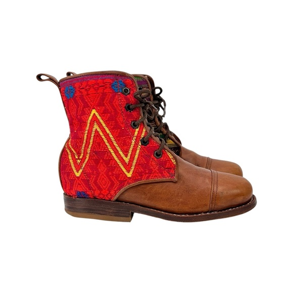 Teysha Artisanal Handwoven Brown Lace Up Full Grain Leather Boots - Picture 2 of 11